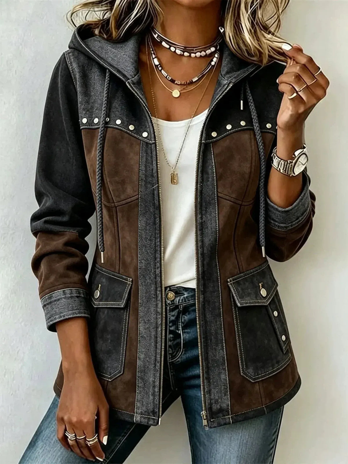 Lena – Chaqueta de patchwork con capucha