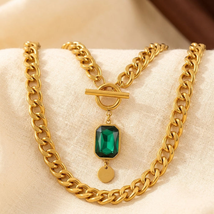 Collar de cadena esmeralda de oro