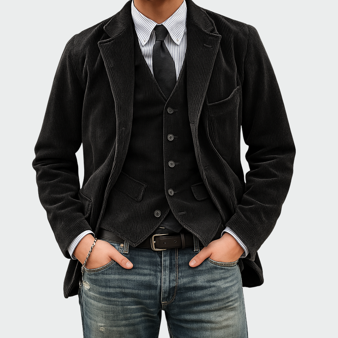 Conjunto de 2 piezas con blazer de terciopelo y chaleco
