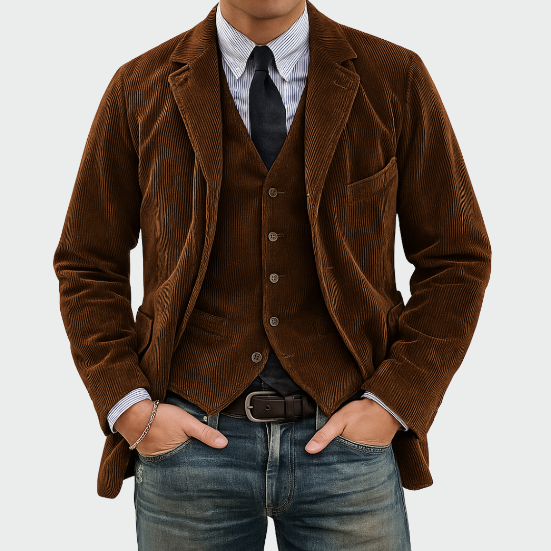 Conjunto de 2 piezas con blazer de terciopelo y chaleco