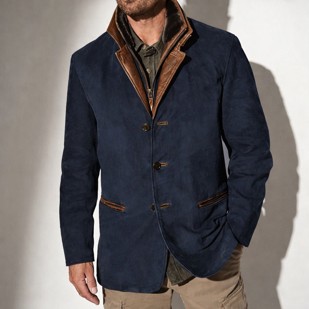 Chaqueta de cuero para hombre con detalles en cuero