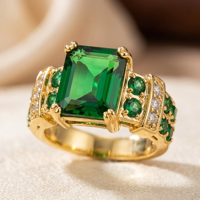 anillo geométrico esmeralda de oro