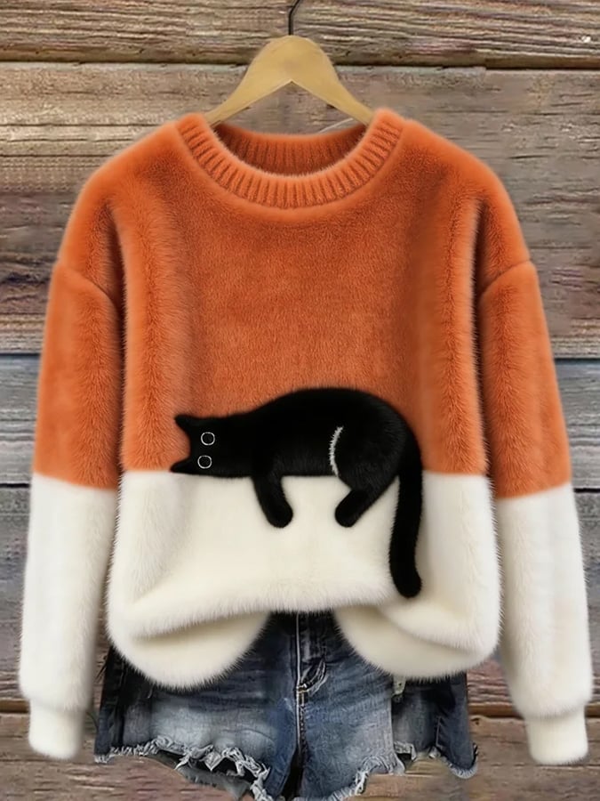 Aileen™ | Elegante camiseta de punto de corte oversize con estampado de gatos