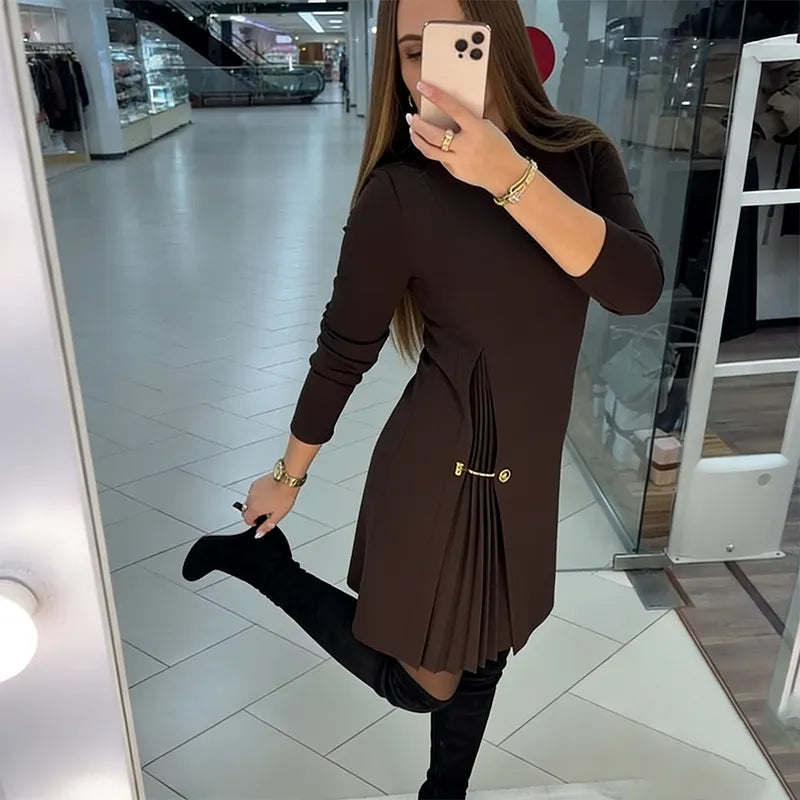 Rikke – Vestido elegante en forma de A con detalle plisado
