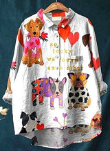 Lennox | Blusa informal con estampado artístico de corazón y mascotas