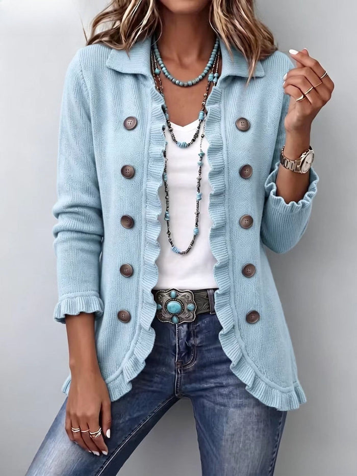 Cecilia | Chaqueta con volantes de punto acanalado azul
