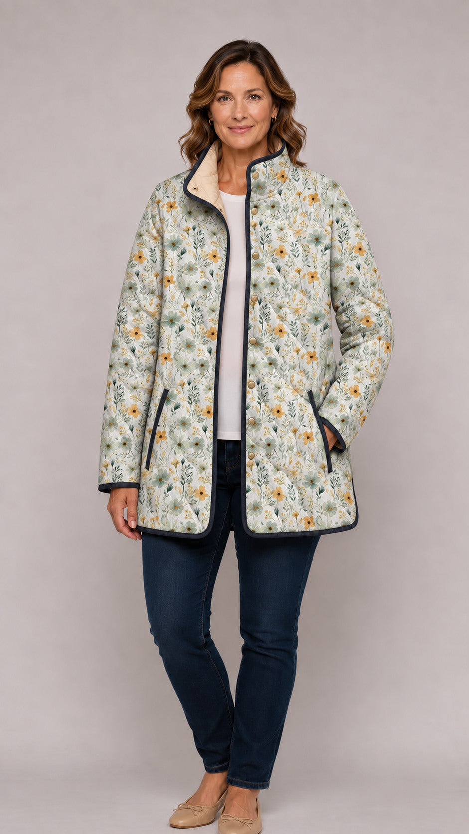 Nola | Chaqueta acolchada de cuello chimenea con estampado floral