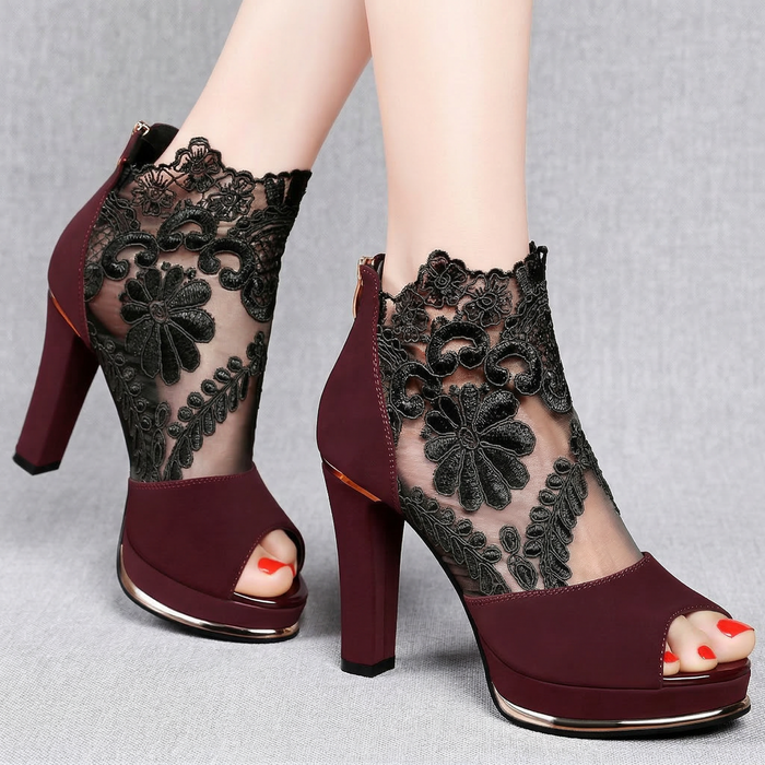 Seraphine Elegante Encaje Tacones Peep-Toe