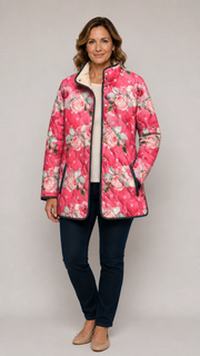 Freya | Chaqueta acolchada rosa de cuello chimenea con estampado floral