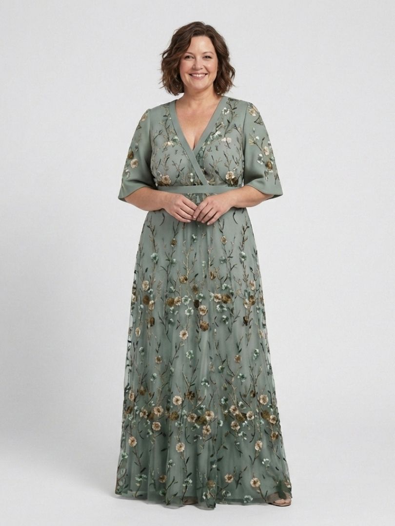 Evade | Vestido maxi de manga corta con cuello en V floral