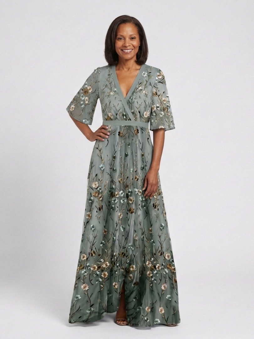Evade | Vestido maxi de manga corta con cuello en V floral