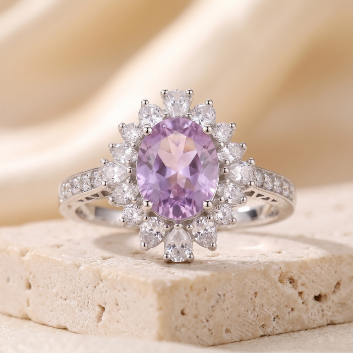 anillo de corona de amatista de plata