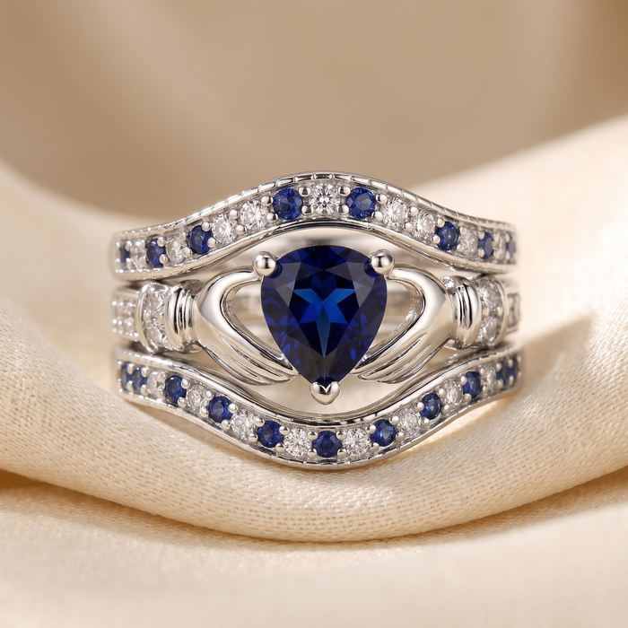 Anillo entrelazado de zafiro plateado