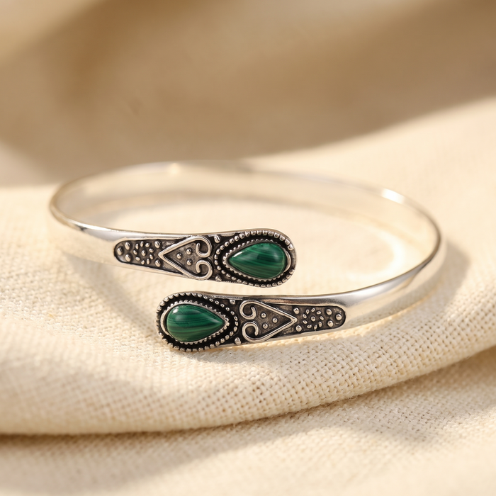 brazalete vintage esmeralda plateada