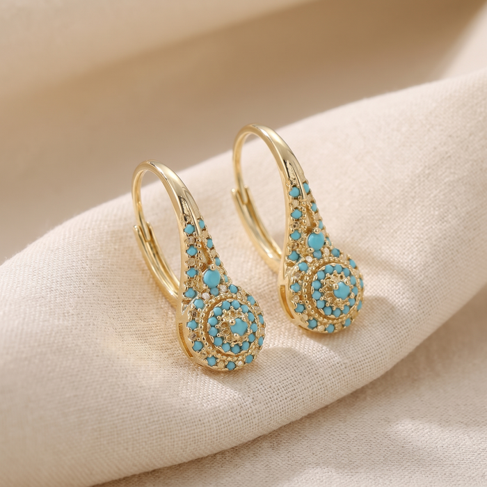 Pendientes de oro en racimo de color turquesa de Valenne