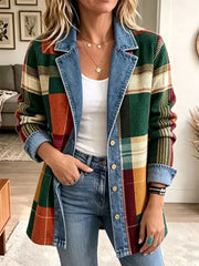 Ella | Chaqueta vaquera retro informal con estampado de cuadros artístico