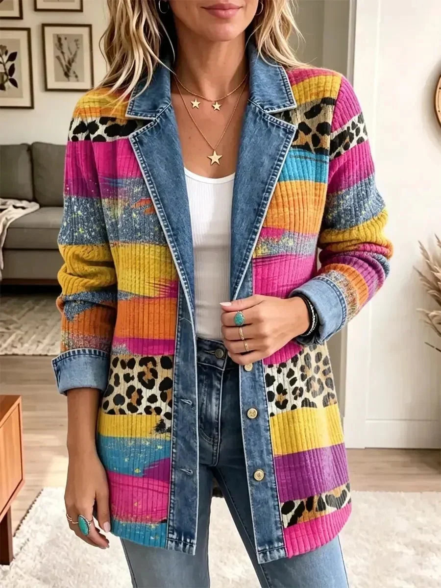 Victoria | Chaqueta vaquera retro con estampado de leopardo y colores
