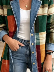 Ella | Chaqueta vaquera retro informal con estampado de cuadros artístico