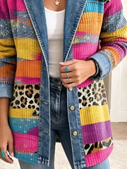 Victoria | Chaqueta vaquera retro con estampado de leopardo y colores
