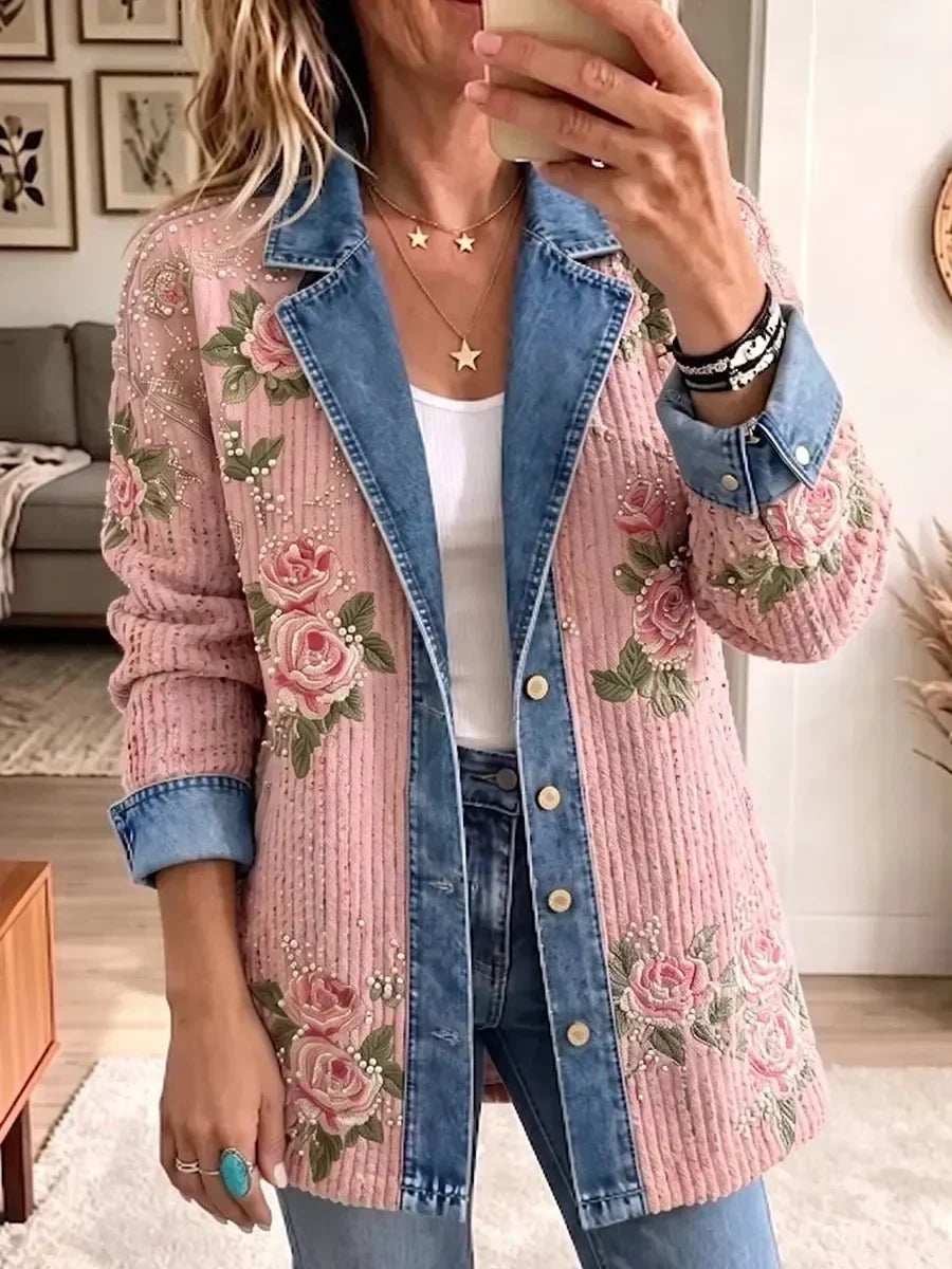 Aria | Blazer elegante vintage con patchwork de denim y bloques de color