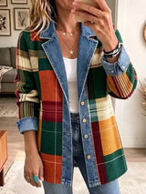 Ella | Chaqueta vaquera retro informal con estampado de cuadros artístico