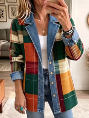 Ella | Chaqueta vaquera retro informal con estampado de cuadros artístico