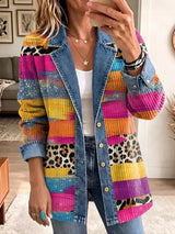Victoria | Chaqueta vaquera retro con estampado de leopardo y colores