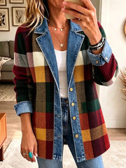 Isabella | Chaqueta vaquera de otoño a cuadros y con bloques de color