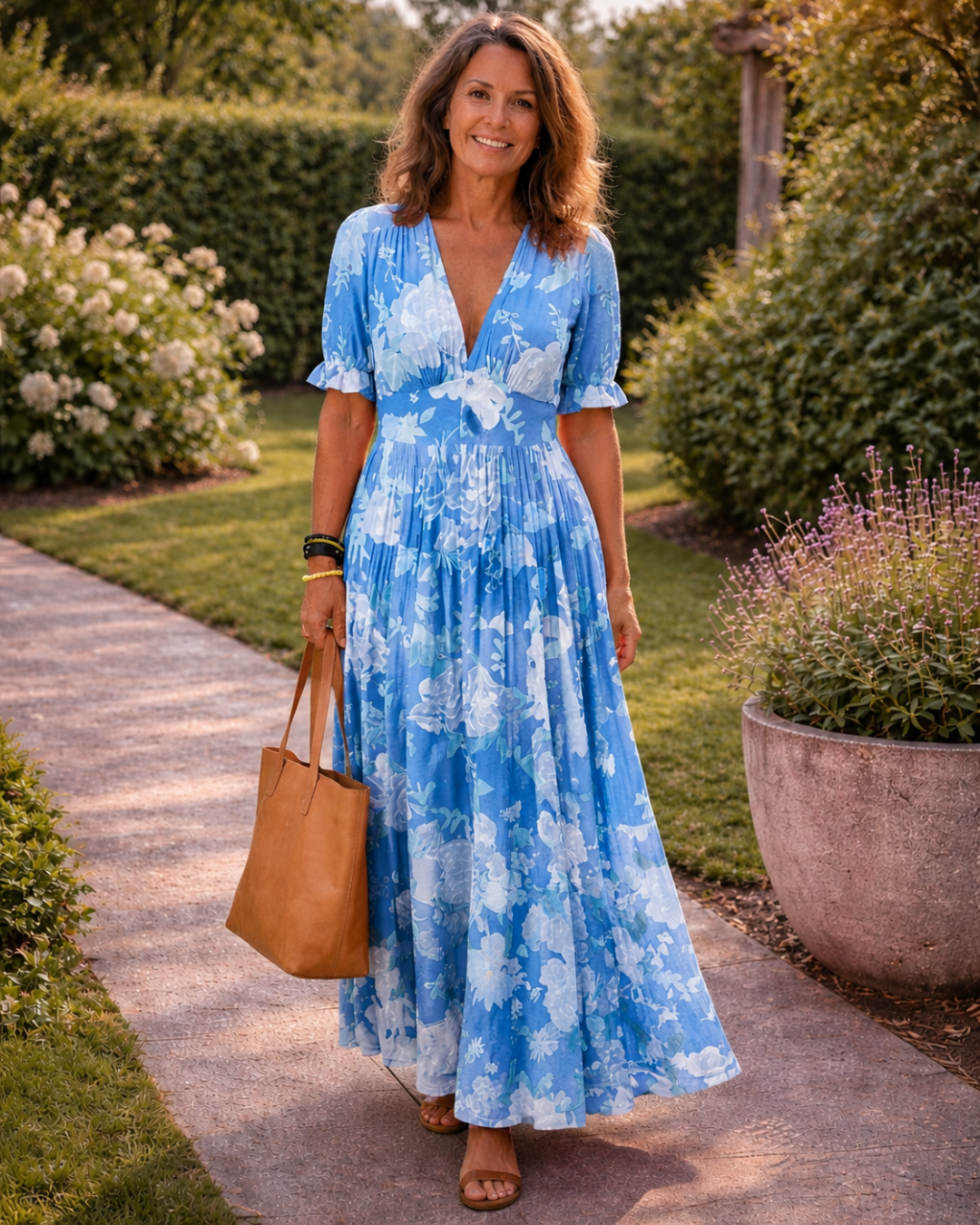 Della | Vestido largo con estampado floral y escote en V