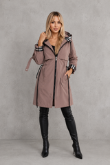 Mabel | Elegante chaqueta con capucha impermeable con detalles a cuadros