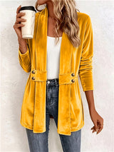 Maeve™ | Cárdigan de terciopelo amarillo mostaza con tiras de botones