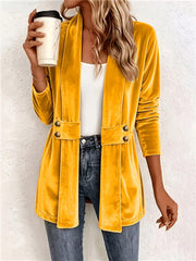 Maeve™ | Cárdigan de terciopelo amarillo mostaza con tiras de botones