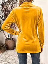 Maeve™ | Cárdigan de terciopelo amarillo mostaza con tiras de botones