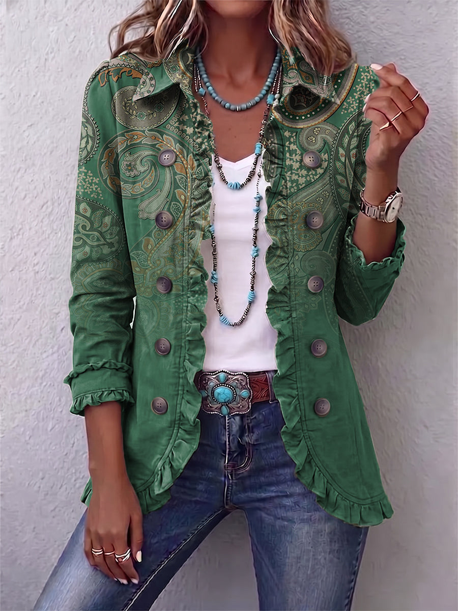 Jemara | Chaqueta bohemia con volantes con estampado de paisley