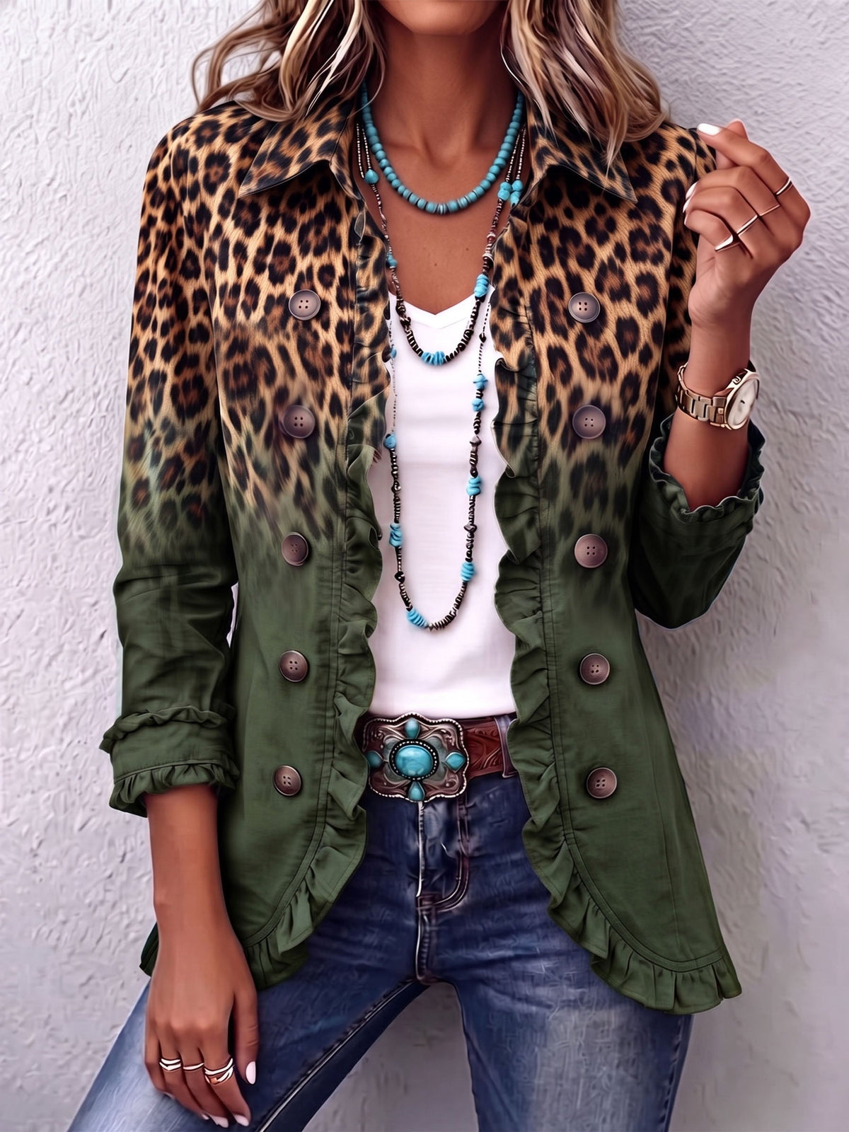 Elspeth™ | Chaqueta Blazer con Volantes Ombre Ombre