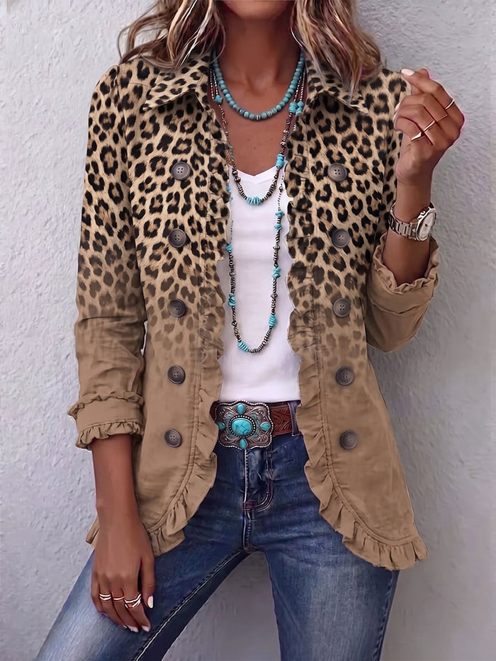 Tawny™ | Chaqueta con volantes de degradado de leopardo vintage