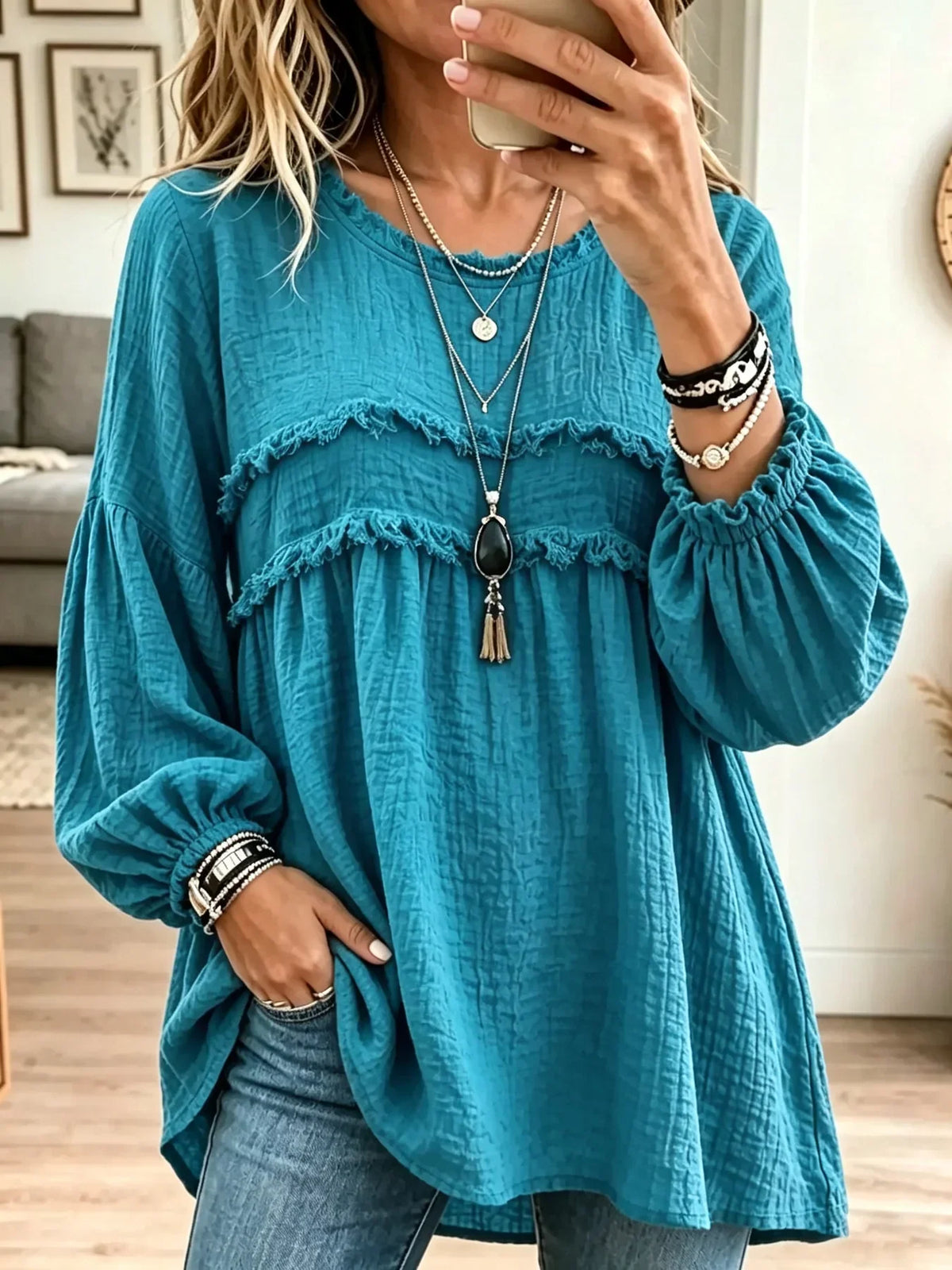 Chloe | Blusa túnica texturizada con volantes