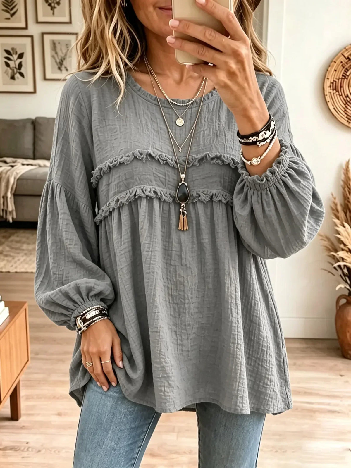 Chloe | Blusa túnica texturizada con volantes