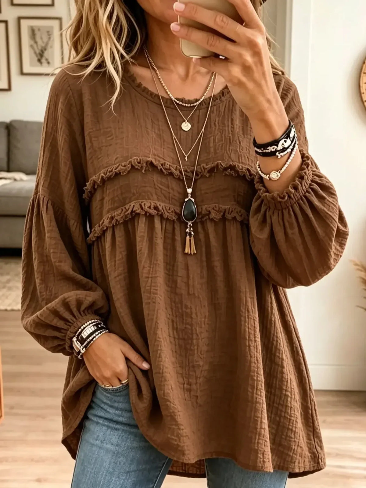 Chloe | Blusa túnica texturizada con volantes