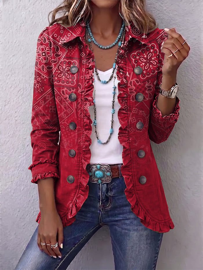 crisela | Chaqueta bohemia con volantes con estampado Ombre Paisley Ombre