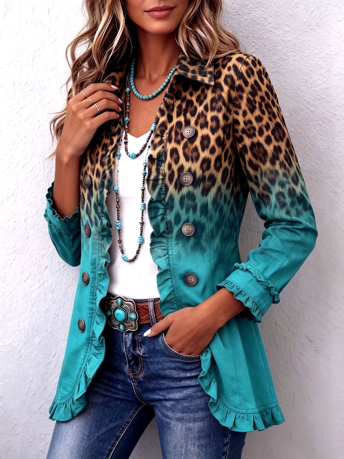 Elspeth™ | Chaqueta Blazer con Volantes Ombre Ombre