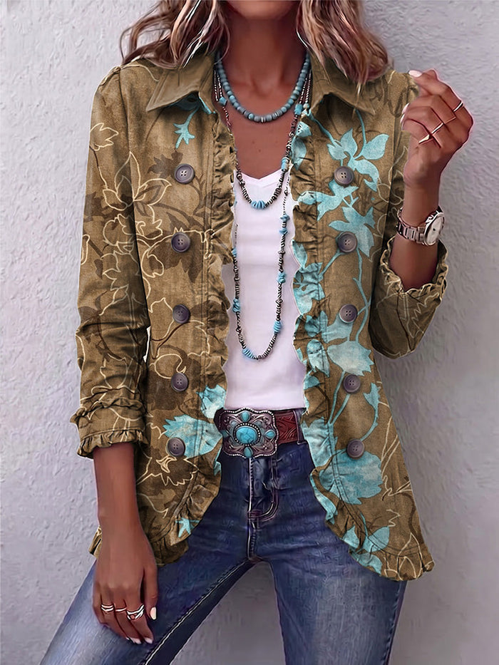 Sundara | Chaqueta con volantes florales vintage degradado boho
