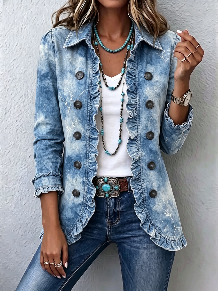 Jemisón | Chaqueta con detalle de volantes con estampado botánico vintage de estilo boho