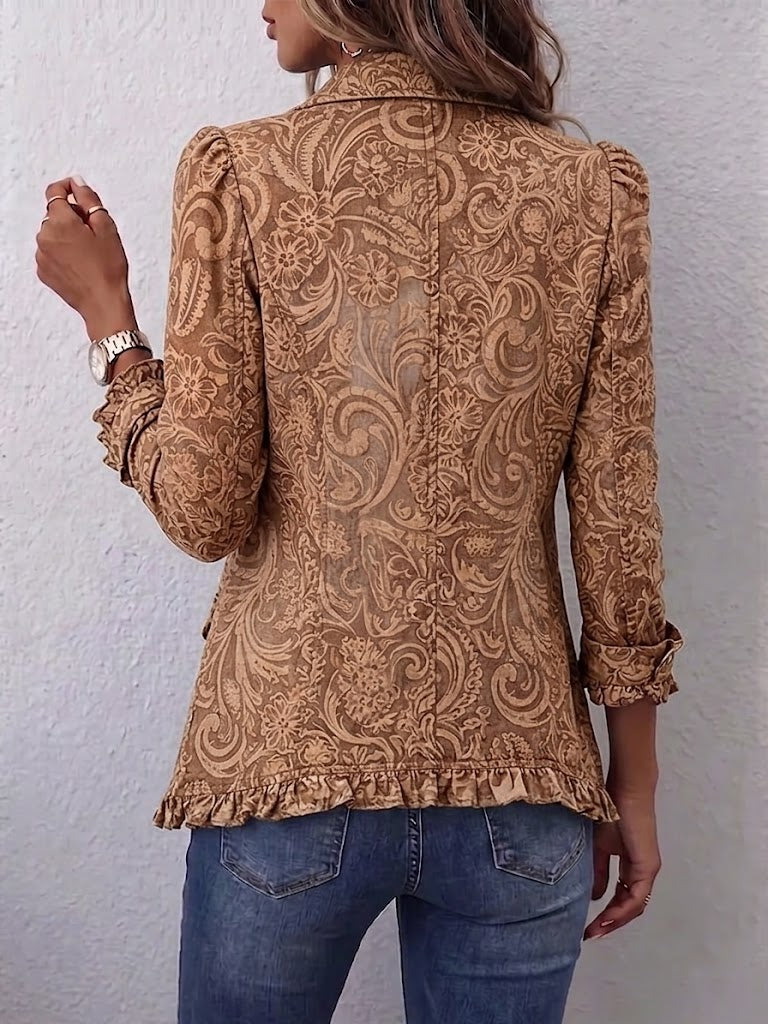 Vyclara™ | Chaqueta con volantes con estampado floral bohemio vintage