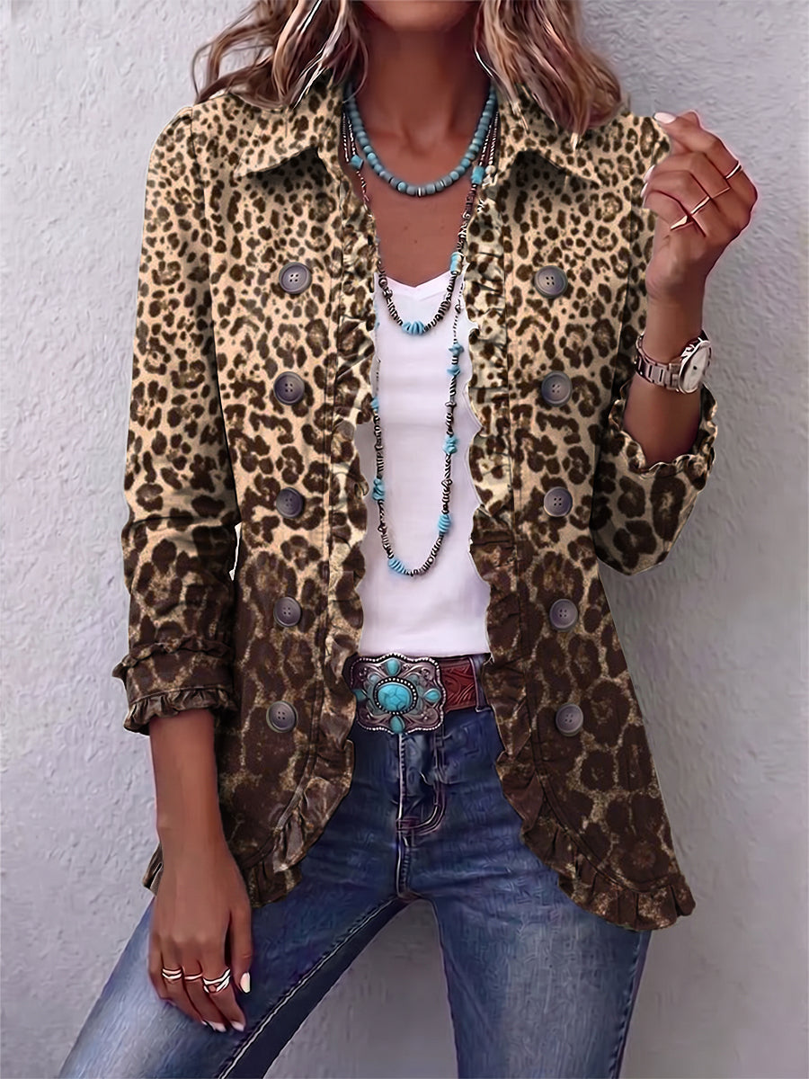 Navara | Chaqueta con volantes con estampado de leopardo