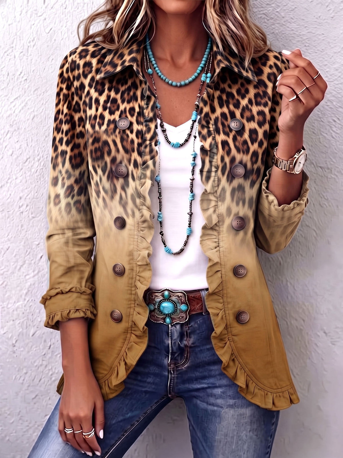 Elspeth™ | Chaqueta Blazer con Volantes Ombre Ombre
