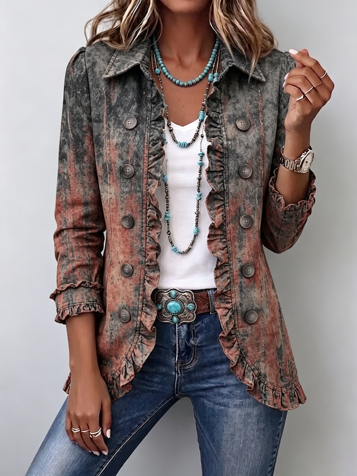 Bristow™ | Chaqueta de volantes con estampado de textura degradado vintage