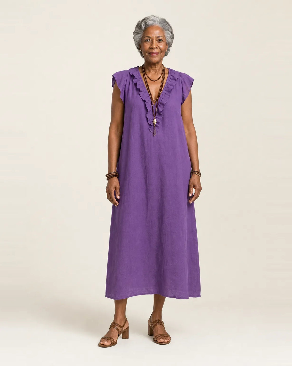 Joseta | Vestido largo con cuello en V con volantes