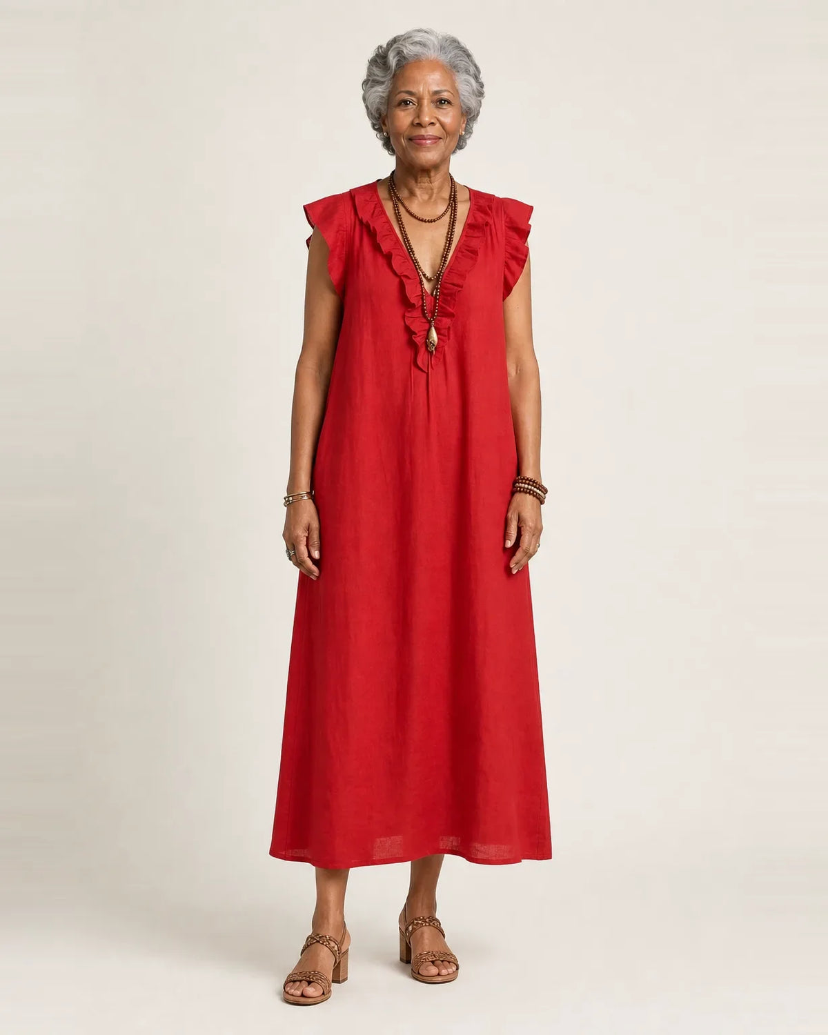 Joseta | Vestido largo con cuello en V con volantes