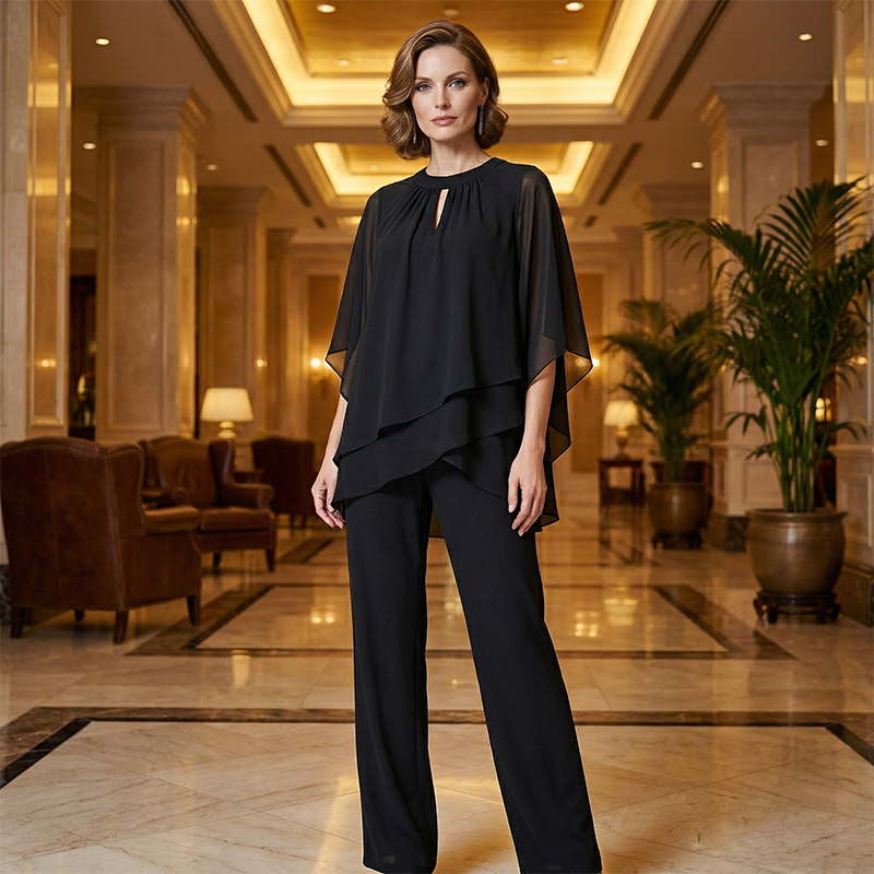 Jeaniny | Blusa asimétrica en capas y conjunto de pantalones de pierna ancha